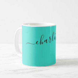 Caneca De Café Cor Turquesa Elegante Nome Moderno Personalizado