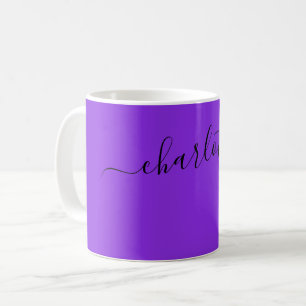 Caneca De Café Cor Violeta Azul Elegante Nome Moderno Personaliza