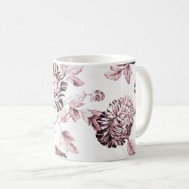 Caneca De Café Cora o vintage cor-de-rosa & branco Toile floral