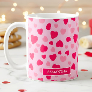 Caneca De Café Cora Rosa Corações de Aquarela Presente do Dia dos