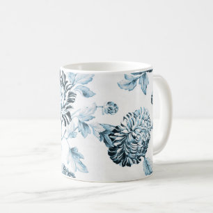 Caneca De Café Cora vintage azul & branco Toile floral No.2 da