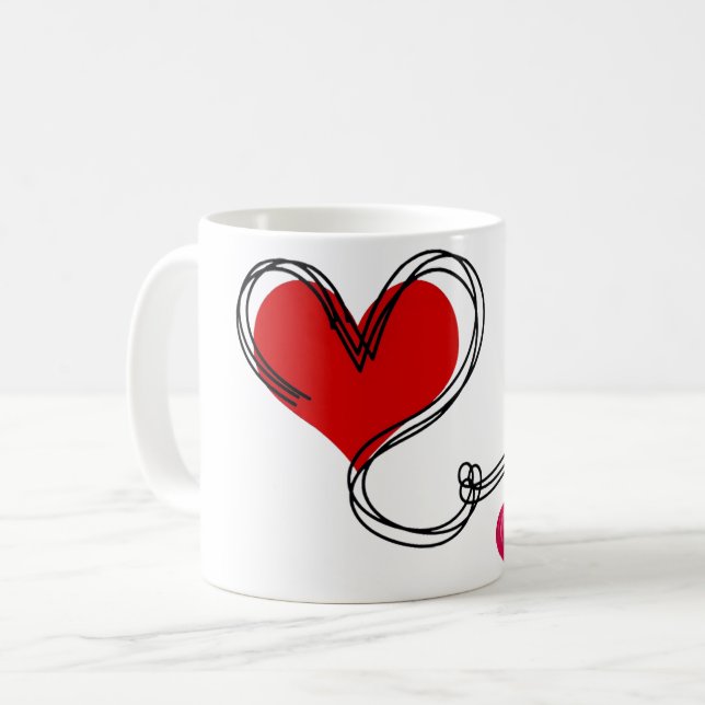 Caneca De Café Coração Amor Fofo  (Frente Esquerda)