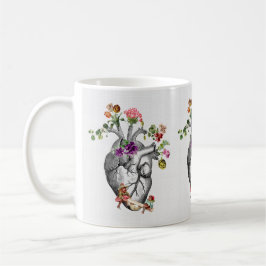 Caneca De Café Coração Anatômico e Flores Prina Anatômica do Cora