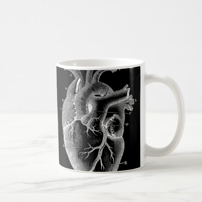 Caneca De Café Coração anatômico preto (Direita)