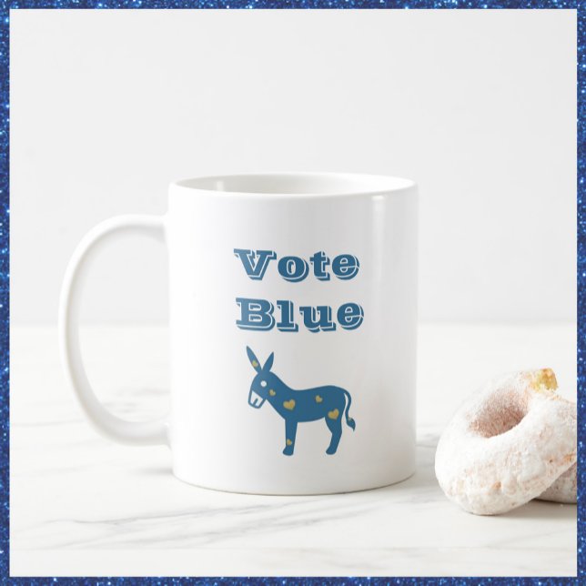Caneca De Café Coração Azul Bonito Donkey VOTAÇÃO AZUL (Criador carregado)