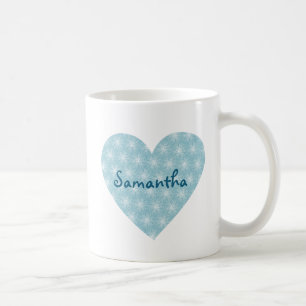 Caneca De Café Coração Azul e Branco