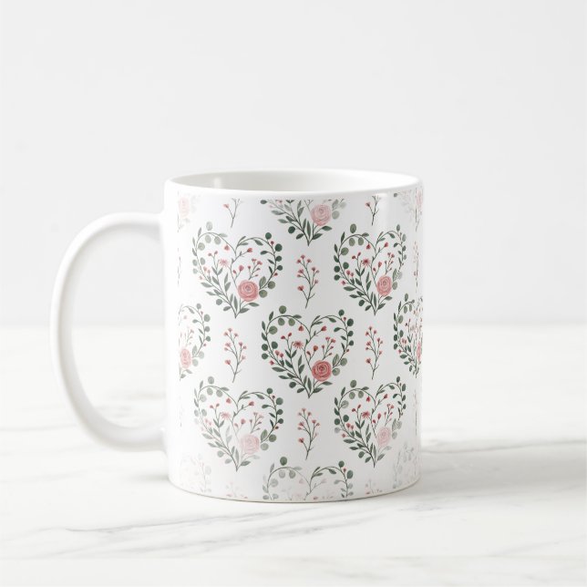 Caneca De Café Coração botânico do dia dos namorados (Esquerda)