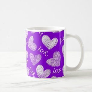 Caneca De Café Coração branco roxo e branco-branco-escrivado com 