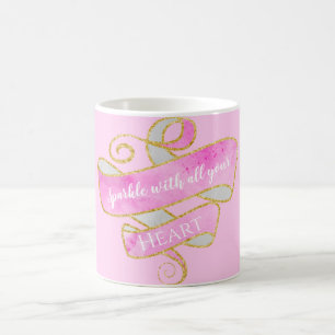 Caneca De Café Coração Brilhante Bonito Brilhante Cor-de-Rosa Dou