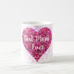 Caneca De Café Coração brilhante cor-de-rosa, melhor mãe do mundo