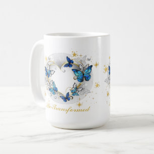 Caneca De Café Coração com Borboletas Morpho