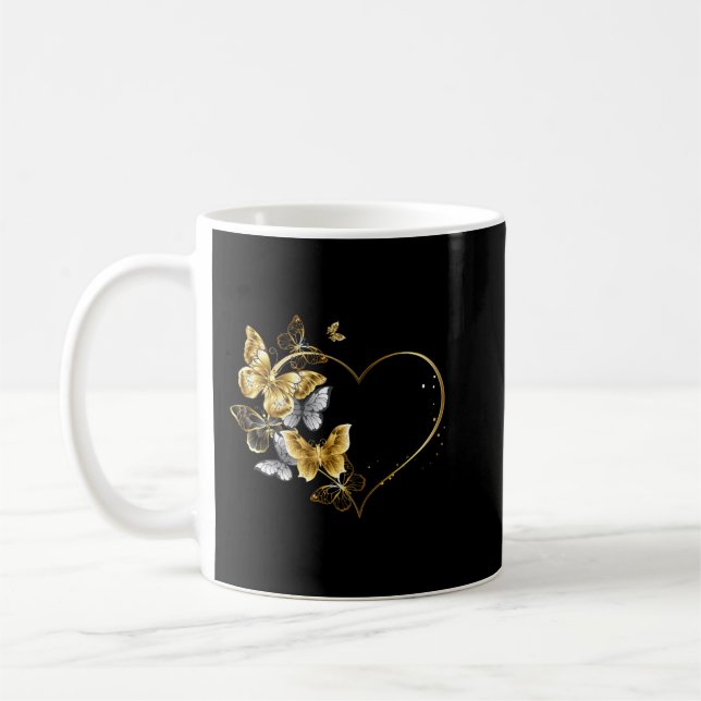 Caneca De Café Coração com Borboletas Ouros (Esquerda)