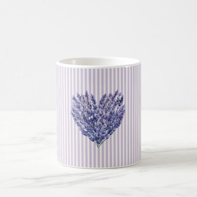 Caneca De Café Coração com Listras Brancas Lavanda Bonito   (Centro)