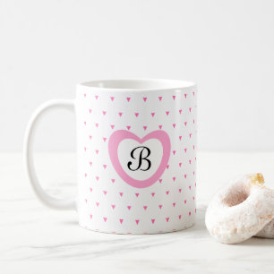 Caneca De Café Coração Cor-de-Rosa e Triângulo Confetti Inicial