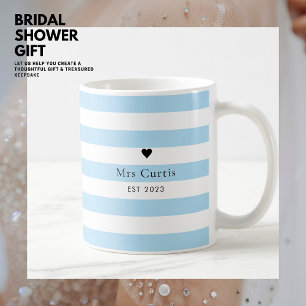 Caneca De Café Coração Corajoso Bonito Mug Algo Azul Stripes