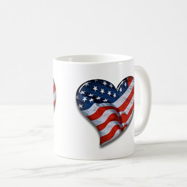 Caneca De Café Coração da Bandeira Americana (Frente Esquerda)