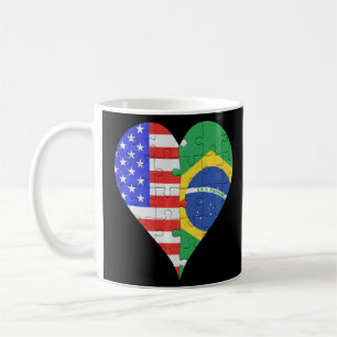 Caneca De Café Coração da Bandeira Brasileira Americana