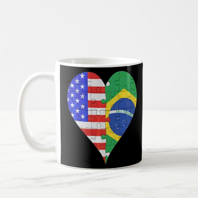 Caneca De Café Coração da Bandeira Brasileira Americana (Esquerda)