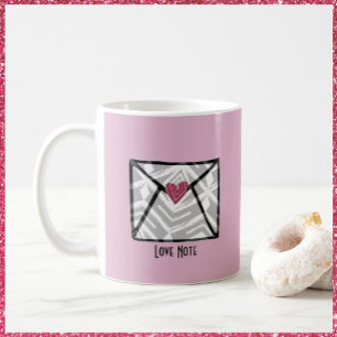 Caneca De Café Coração da Nota de Amor Rosa bonito