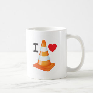 Caneca De Café Coração de Amor com Cone de Tráfego Laranja e Whit