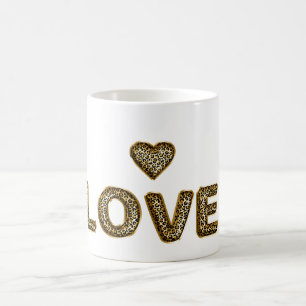 Caneca De Café Coração de Amor com Estampa de Leopardo Dourado