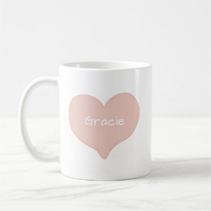 Caneca De Café Coração de Amor Desenhado com Pêssego com Nome ou 