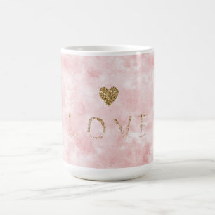 Caneca De Café Coração de Amor Dourado Rosa