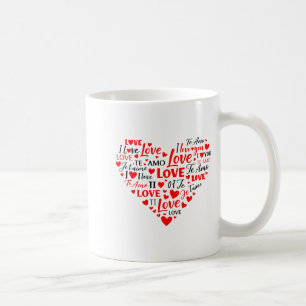 Caneca De Café Coração de Amor Multilíngue Eu Amo Você Romântico