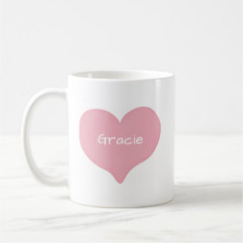 Caneca De Café Coração de Amor Rabiscado Rosa com Nome ou Texto P