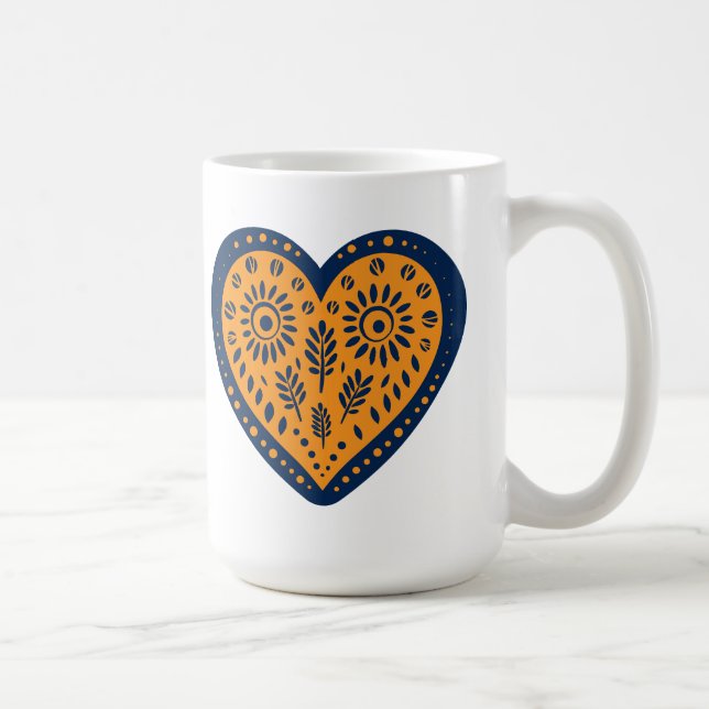 Caneca De Café Coração de Arte Popular (Direita)