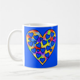 Caneca De Café Coração de Corações Arco-íris e Azul -