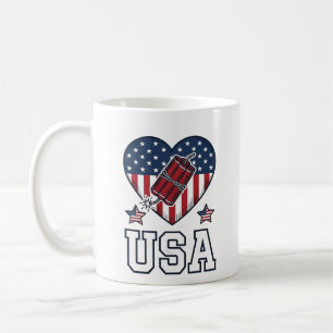 Caneca De Café Coração de Fogos de Artifício Patrióticos EUA Cami