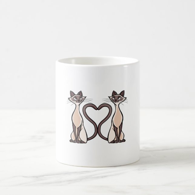 Caneca De Café Coração de gatos siameses (Centro)