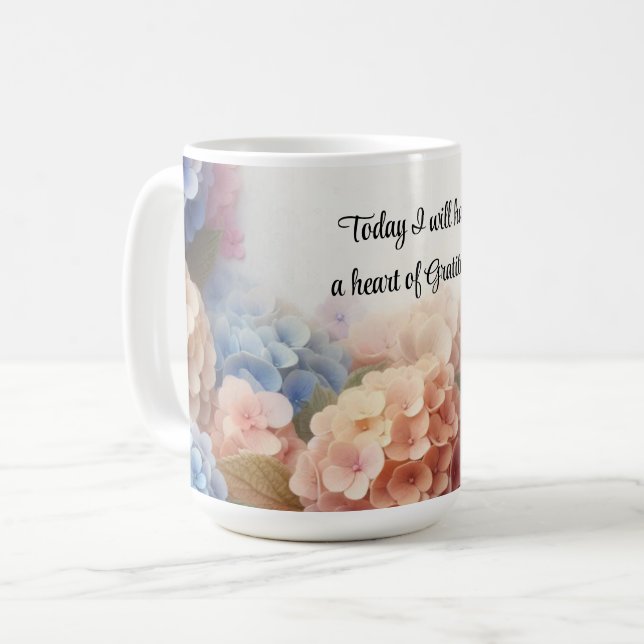 Caneca De Café Coração de Gratidão Hydrangeas Coffee Mug (Frente Esquerda)