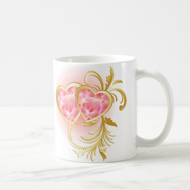 Caneca De Café Coração de Joias Rosa (Direita)