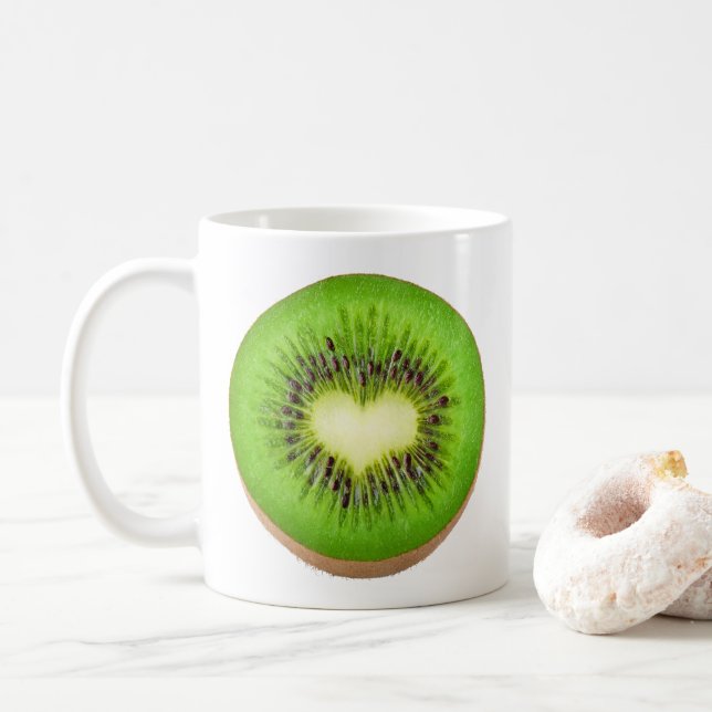 Caneca De Café coração de Kiwi (Com Donut)