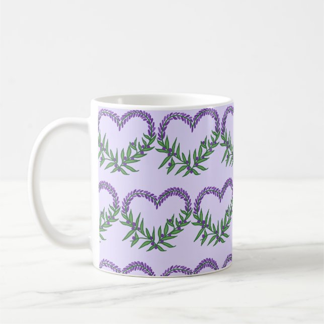 Caneca De Café Coração de Lavanda Floral Fofo (Esquerda)