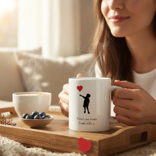 Caneca De Café Coração de Mãe Balão Criança Silhueta 
