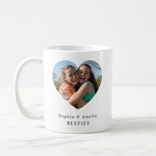 Caneca De Café Coração de Melhores Amigos Personalizado com Foto  (Esquerda)