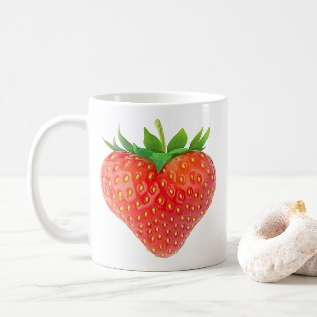 Caneca De Café Coração de morango (Com Donut)