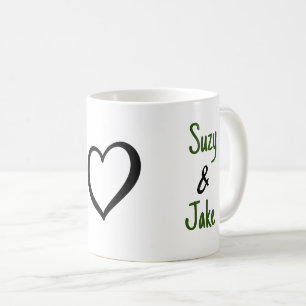 Caneca De Café Coração de Nome de Namorados Simples