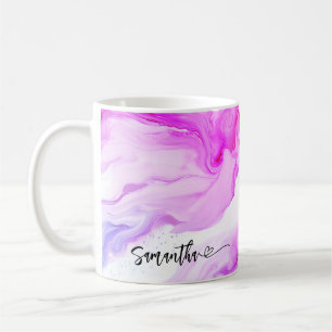 Caneca De Café Coração de Nome Fluido Personalizado Mármore Roxo