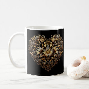 Caneca De Café Coração de ouro com rendilhado romântico. Dia dos