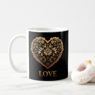 Caneca De Café Coração de ouro de filigre romântico com palavra d