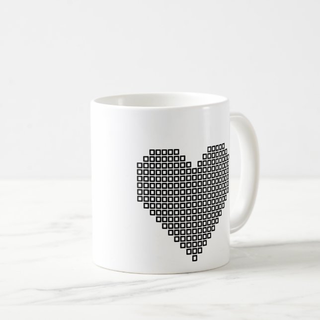 Caneca De Café Coração de pixel preto (Frente Esquerda)