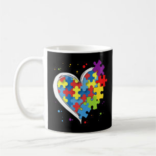 Caneca De Café Coração de Quebra-cabeça com Amor Corável e Coraçã