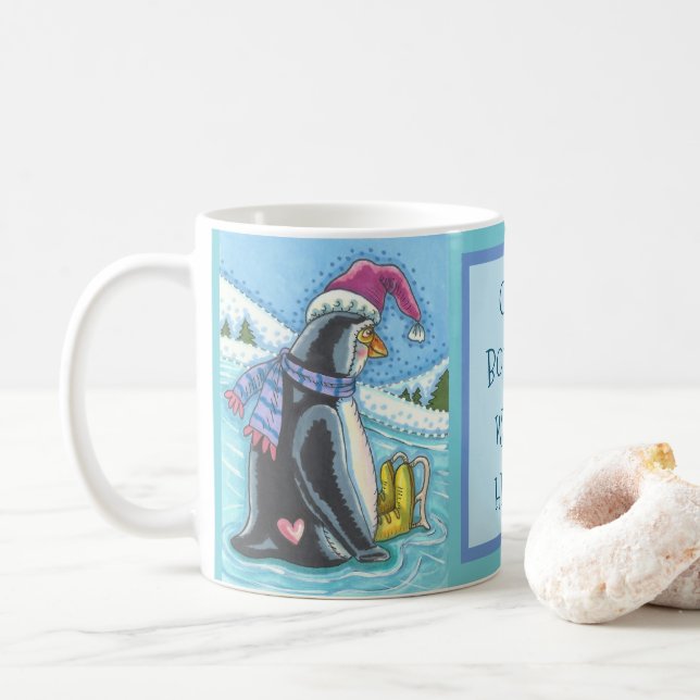 CANECA DE CAFÉ CORAÇÃO DE QUERIDO DE BOTTOM FRIA, PINGUIN CHRISTM (Com Donut)