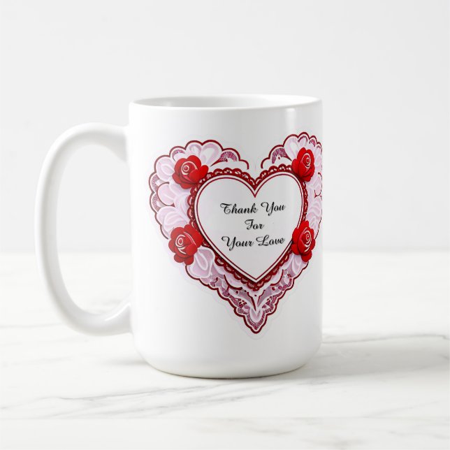 Caneca De Café Coração de Renda Delicada Carta (Esquerda)