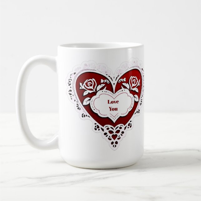 Caneca De Café Coração de Renda Delicada Carta (Esquerda)