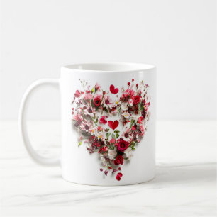 Caneca De Café Coração do Dia de os namorados Floral Vermelho